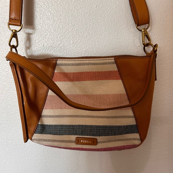 Leather Fossil Women's Striped Tan and Brown Bag - Picture 1 of 6